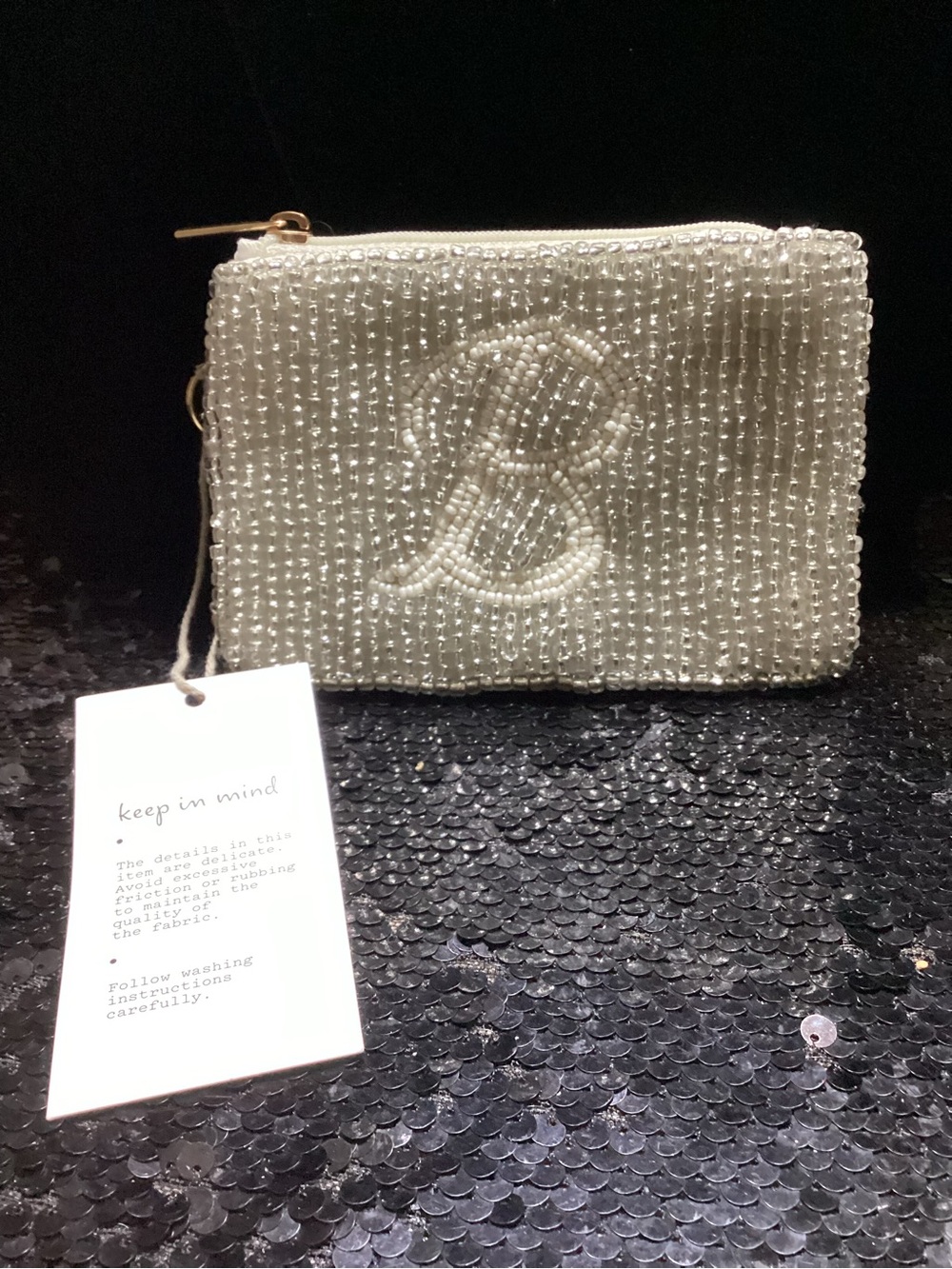 Pearl Beaded Coin Purse - Silver Heavyweight